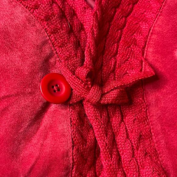 Coldwater Creek Red Suede Leather Jacket With Cable Knit Trim & Button Closure S - Picture 12 of 12